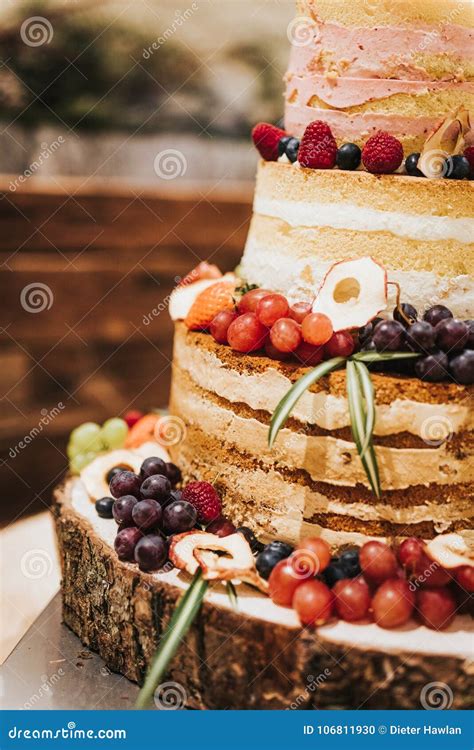 Close Up Of A Naked Cake Stock Photo Image Of Delicious