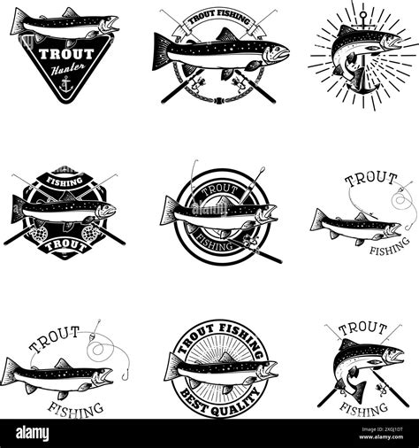 Set Of Trout Fishing Labels Fishing Club Team Emblems Templates