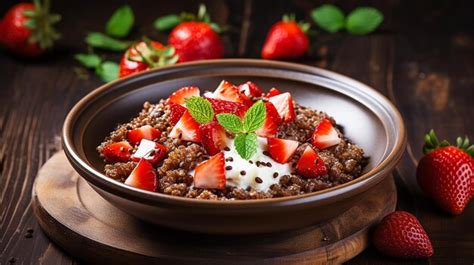 Premium AI Image Buckwheat Porridge With Strawberries