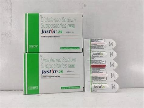 Justin Mg Diclofenac Sodium Suppositories Injection Packaging Size