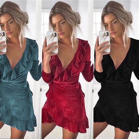 Novas Mulheres Sexy Profunda V Pesco O Longo Vestido De Manga Mulheres