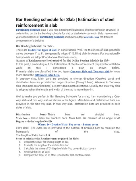 Bnding Schedule For Slab Pdf Bending Structural Engineering