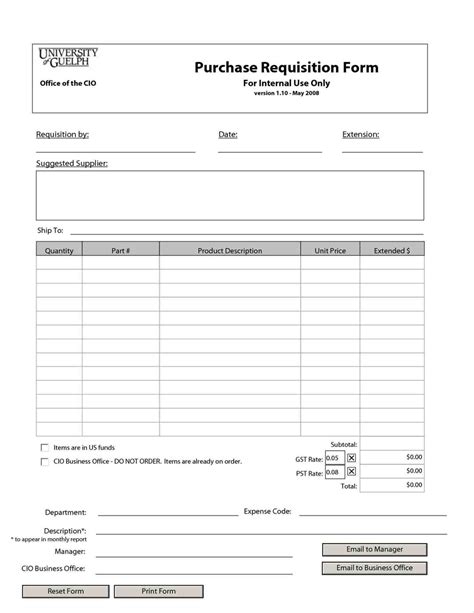 Free Purchase Request Form Template