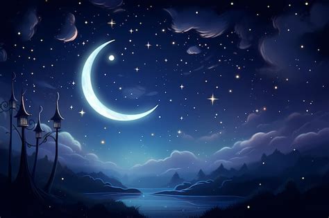 Premium Ai Image Night Scene With A Crescent Moon And Stars