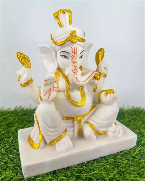 Rajendra Art S Glossy Finish White Marble Ganesh Ji Murti Temple At