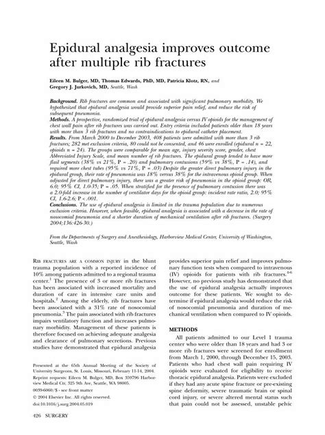 Pdf Epidural Analgesia Improves Outcome After Multiple Rib Fractures