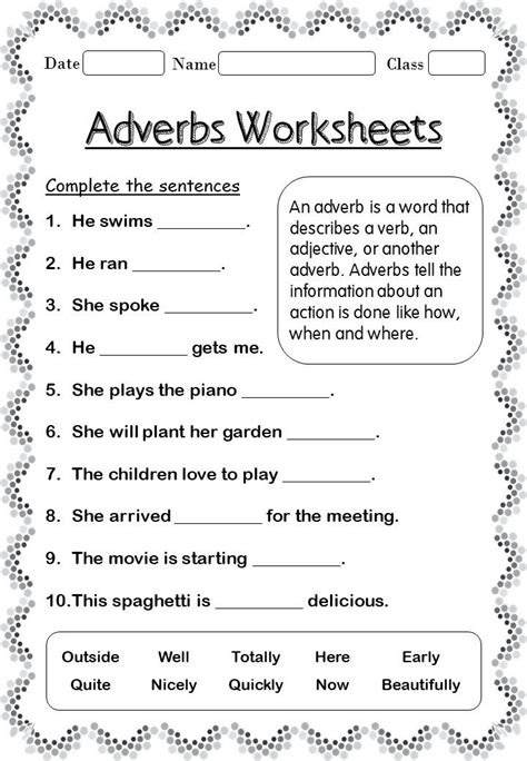 Verbs 2nd Grade Worksheets Adverbs Worksheet 2nd Grade Worksheets Adverbs