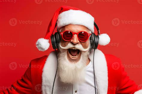 Funky Crazy Santa Claus Dj Headset Sing Song Sound Melody Listen Music