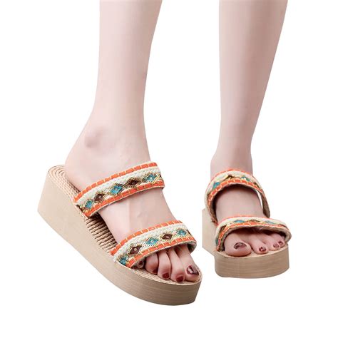 Nrmvnmi Women S Slippers Open Toe Holiday Wedges Ethnic Flip Flops