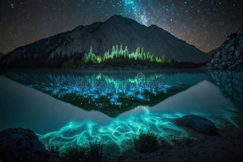 Landscape Bioluminescence Glowing Plankton in Water Fantasy Stock ...