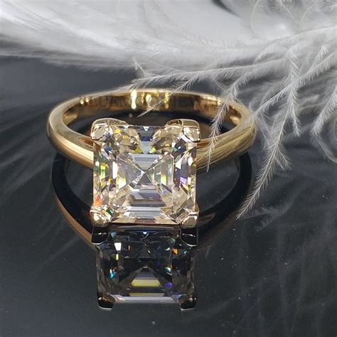 3Ct Moissanite Asscher Cut Ring 14K Yellow Gold Solitaire Etsy