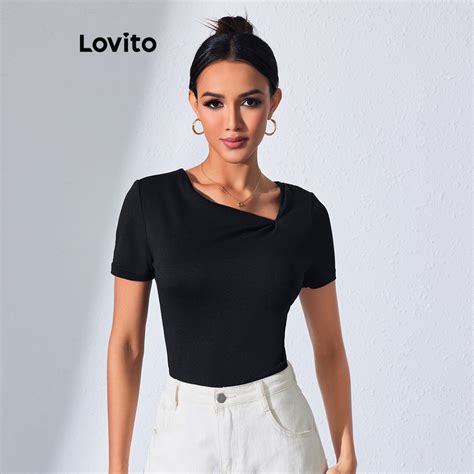 Lovito Camisetas Assim Tricas Lisas Casual Para Mulheres Lbl