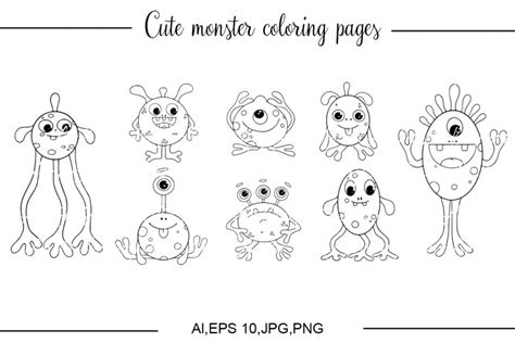 Coloring pages of cute monsters.