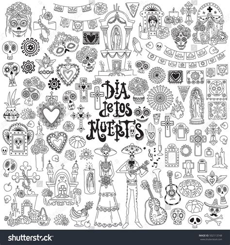 Stock Vector Dia De Los Muertos Day Of The Dead Festival Doodles Set