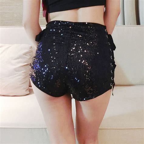 45002 Sexy High Waist Flash Sequins Jazz Shorts Club Bar Drawstring