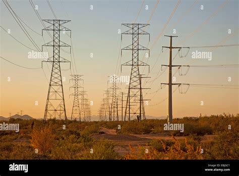 Power Poles And High Voltage Lines In The Desert Usa Arizona Stock