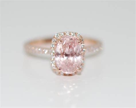 Peach Champagne Sapphire Engagement Ring 14k Rose Gold Diamond