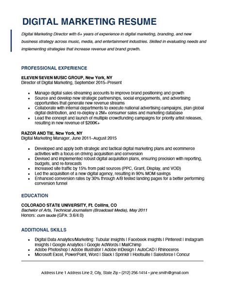 Digital Marketing Resume Example Writing Tips