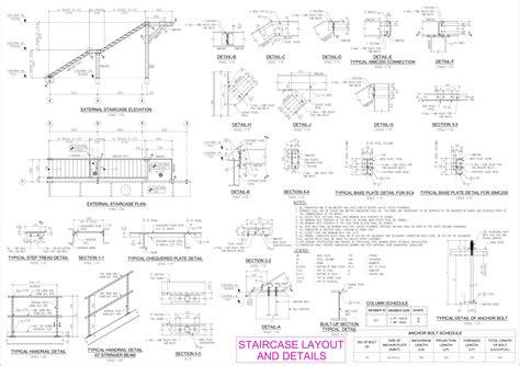 Steel Staircase With Typical Connections Cad Files Dwg Files Plans