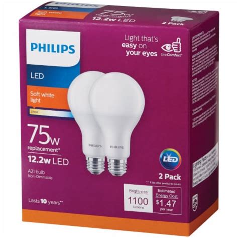 Philips 75W Equivalent Soft White A21 Medium LED Light Bulb 2 Pack