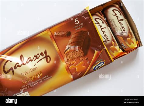Packet Of Mcvities Galaxy Cake Bars Caramel Set On White Background