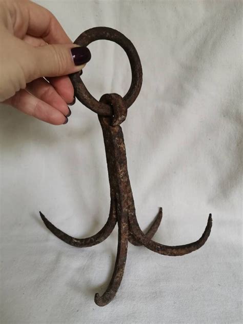 Antique Vintage Hand Forged Wrought Iron Grappling Hook Metal Etsy