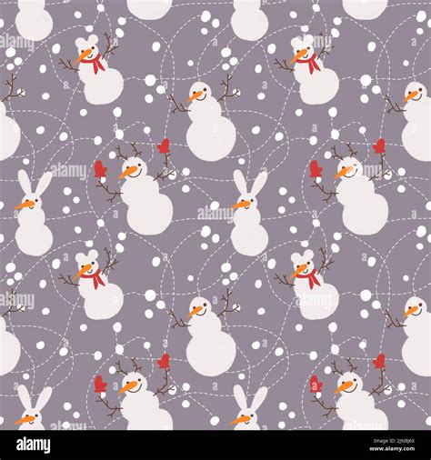 Winter Seamless Snowman And Snowflakes Pattern For Christmas Wrapping