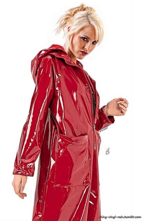 New Single Breasted Red Pvc Trench Vinyl Shinny Coat With Hood Etsy