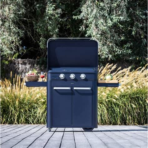 Plancha Gaz Enosign Bleu Navy Avec Capot Raviday Barbecue