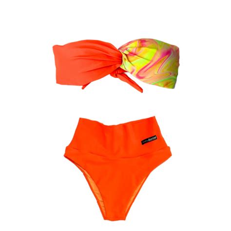 BIQUÍNI TOMARA QUE CAIA NÓ HOTPANT TIE DYE COLOR LARANJA NEON