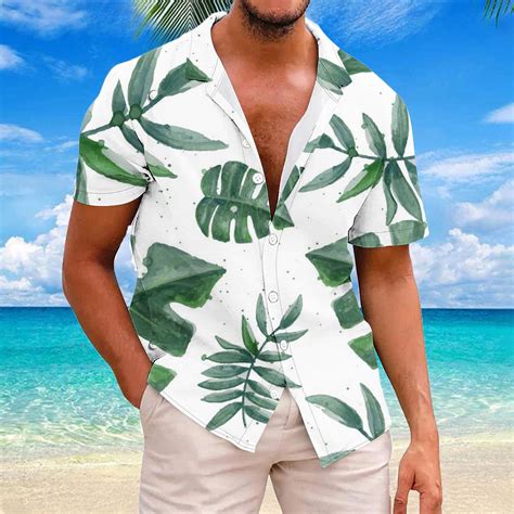 Poteti Mens Summer Shirts Beach Hawaiian Casual Short Sleeve Tropical