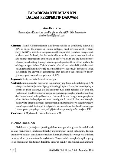 Paradigma Keilmuan Kpi Dalam Perspektif Dakwah