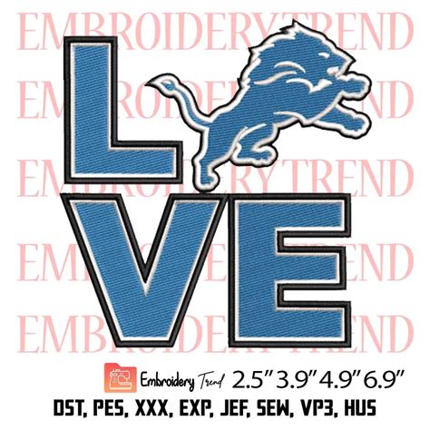 Love Detroit Lions Embroidery Design American Football Embroidery