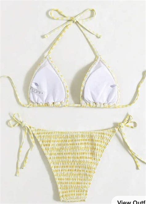 Yellow Striped Bikini Set Women S Fashion Swimwear Bikinis Swimsuits On Carousell