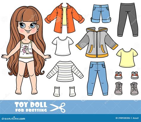 Cartoon Long Haired Brunette Girl And Clothes Separately Long Sleeve
