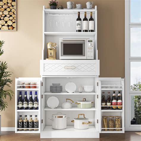 "ETASE 66"" White Microwave Stand, Freestanding Baker's Rack with ...