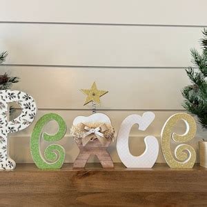 Christmas Wood Letters Peace Wood Decoration Blocks Mantle Fireplace