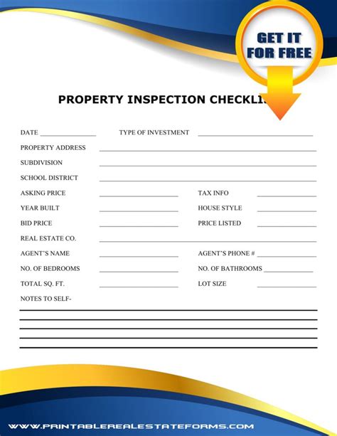 Sample Printable PROPERTY INSPECTION CHECKLIST Forms Template 2024