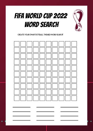 Fifa World Cup Teams Word Search Quiz Game Football Activity Sheet And