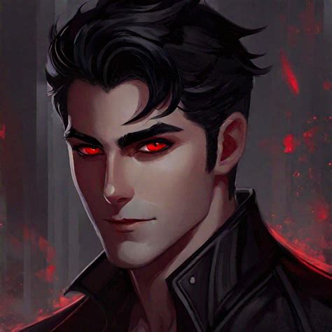 Damien Male Short Black Hair Red Eyes Smiling Sa