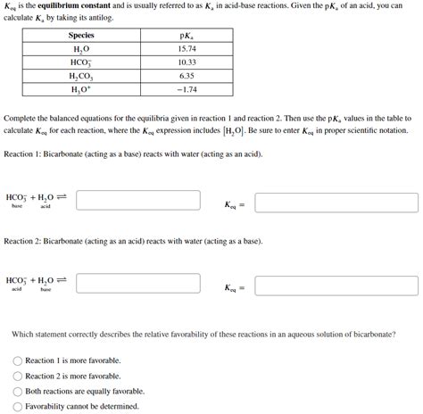 Solved Keq Is The Equilibrium Constant And Is Usually