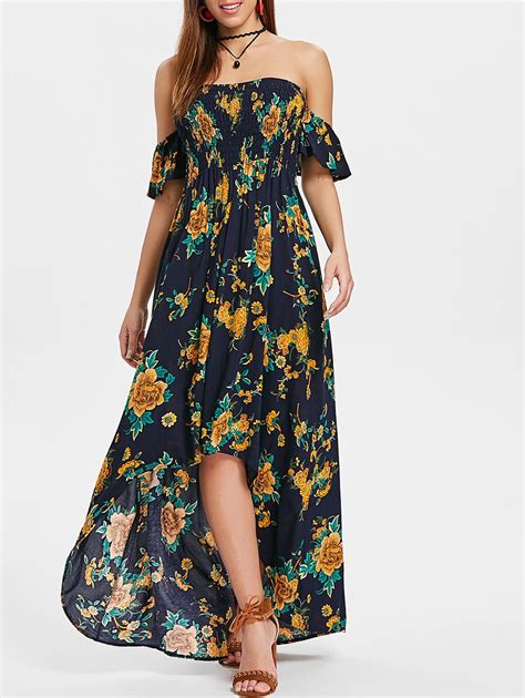 34 Off Floral Print Off Shoulder Flowy Dress Rosegal