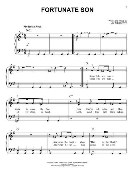 Fortunate Son By Creedence Clearwater Revival Sheet Music For Easy