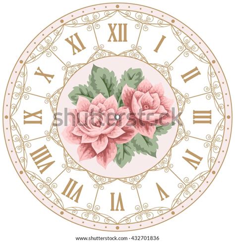 Vintage Clock Face Hand Drawn Colorful Stock Illustration 432701836