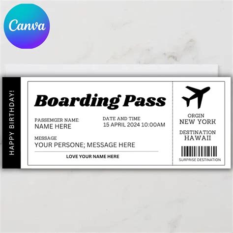 Editable Boarding Pass Template Printable Navy Surprise Fake Airline