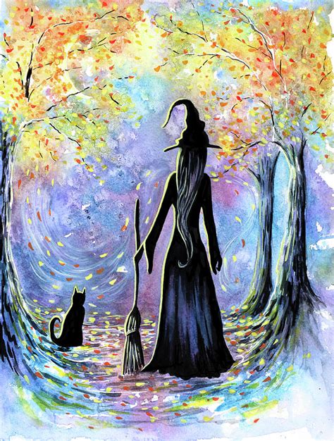 Witch And Black Cat Painting By Michelle Faber