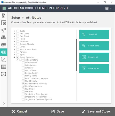 COBie Extension For Revit Attribute Settings