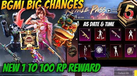 BGMI NEW ROYALE PASS TIME A5 1 TO 100 RP REWARDS BGMI NEW CONQUEROR