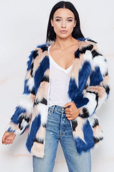 Multi Colored Faux Fur Jacket Blue Fur Jacket Faux Fur Jacket Fur