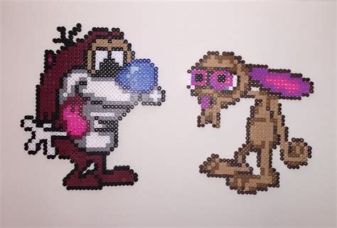 Ren And Stimpy Perler Bead Sprites Perler Beads Bead Sprite Perler Bead Art